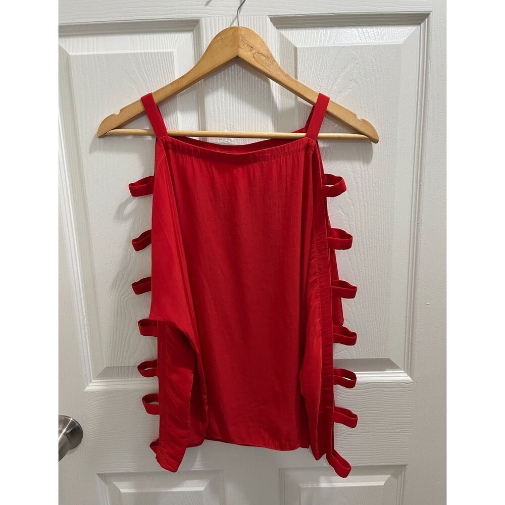 Ramy Brook Colby Strappy Red Long Sleeve Blouse Strap Accents Size XS Oversized